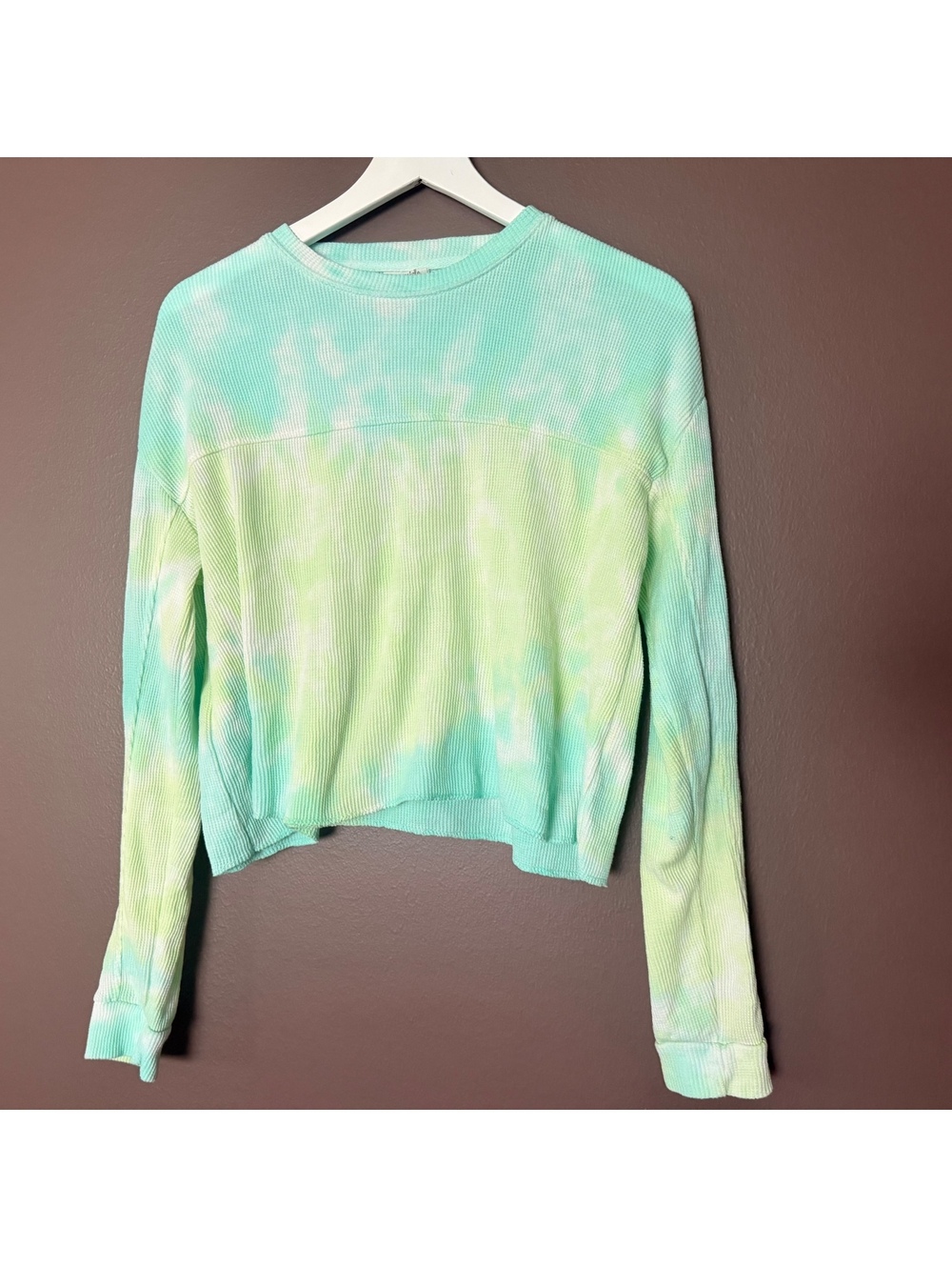 Dreamsicle tie-dye waffle knit cropped long-sleeve top | Size Small